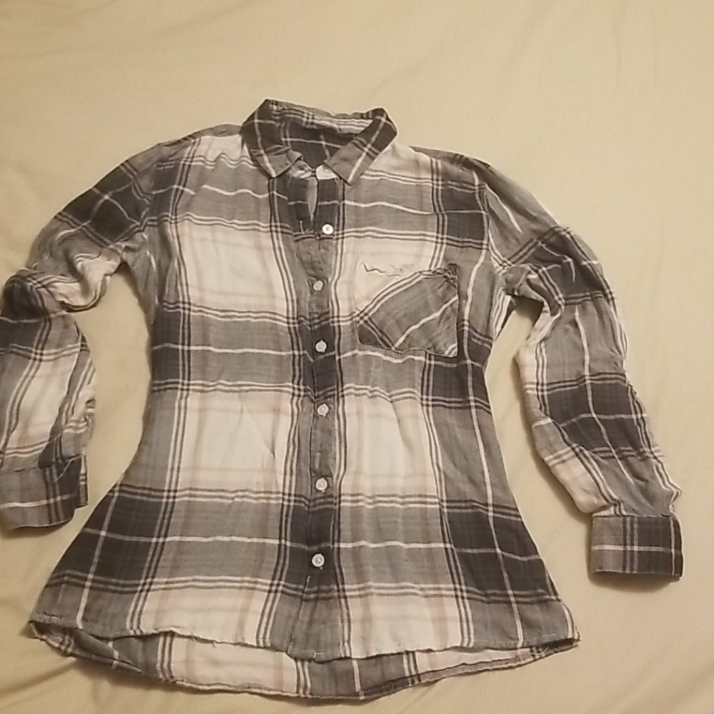 Charlotte Russe womens flannel shirt XS pink grey